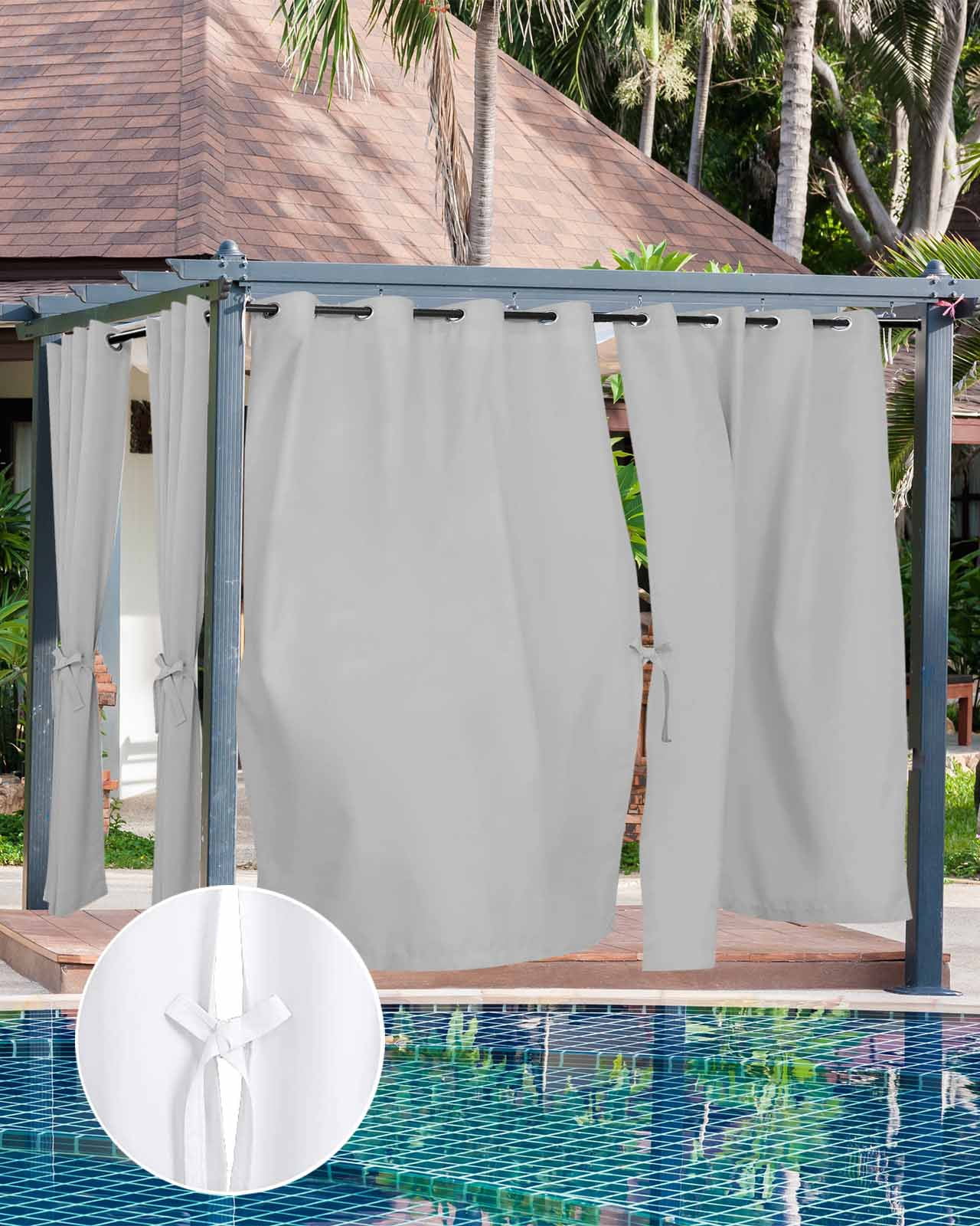 nqOlkjepod Outdoor Curtains for Patio Waterproof, Grey Outdoor Privacy Panels Grommet, Modern Pure Gray Blackout Outside Curtains for Porch/Cabana/Pergola/Gazebo 54"x95", 1 Panel