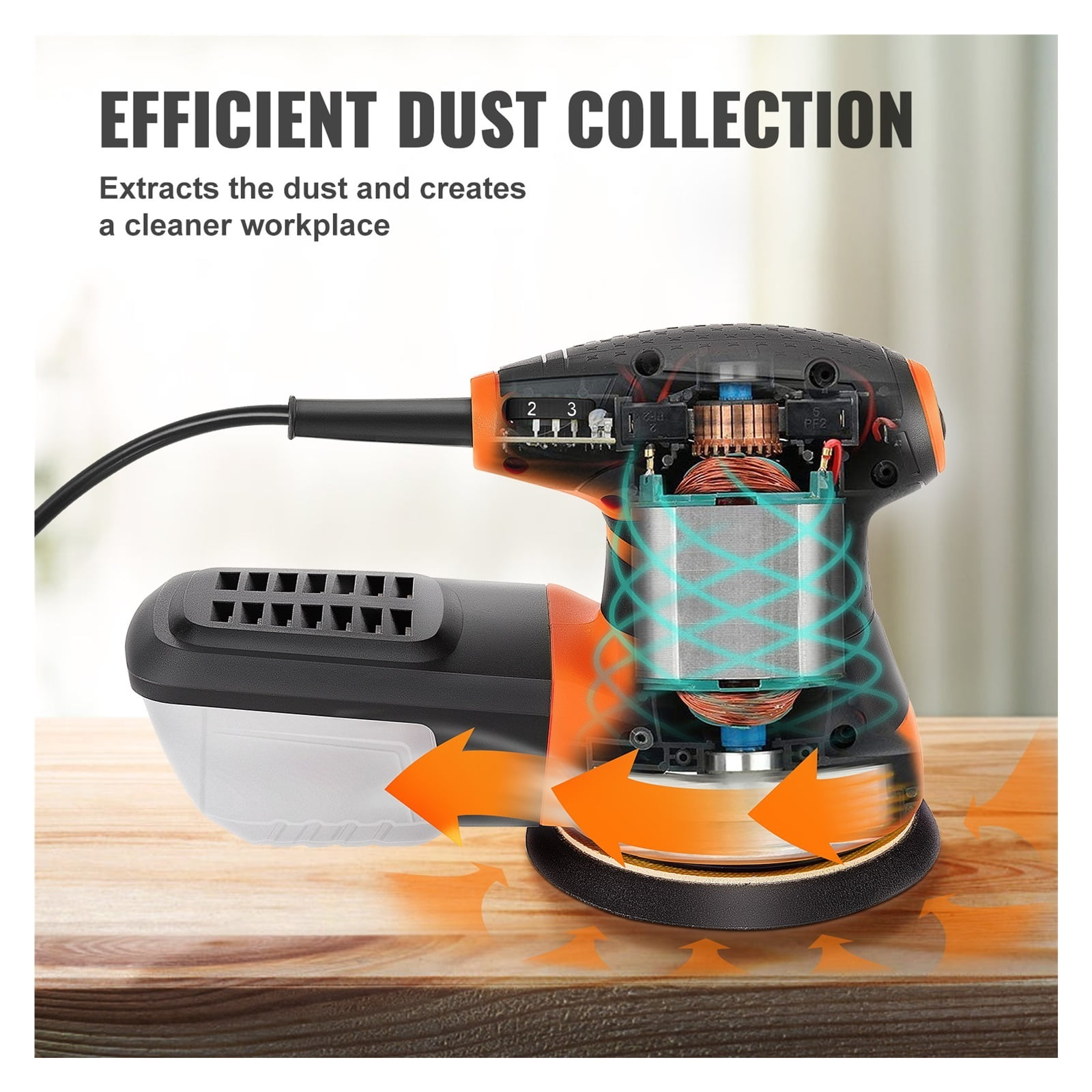 Random Orbit Sander,350W Orbital Sander,6 Speeds W/ 2pcs Hook-and-loop Connecto Rfor Woodworking Detailing Finishing