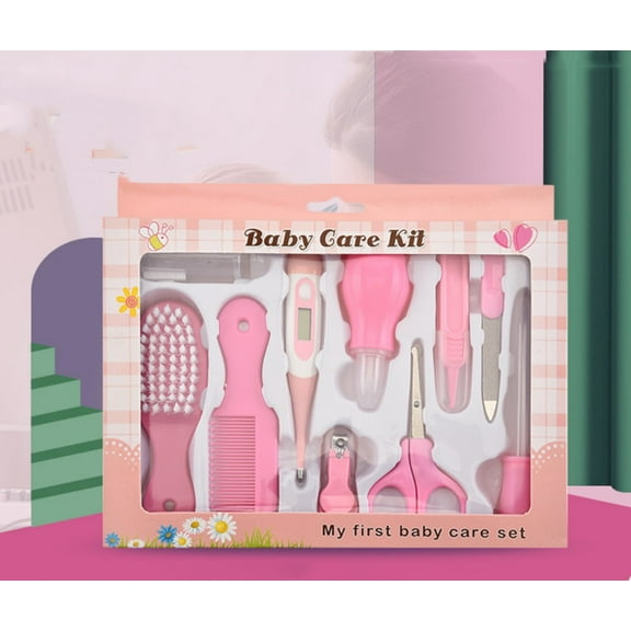 Duslogis Baby Grooming Baby Healthcare Kit Newborn Baby Care Accessories Baby Health Care Set Baby Nail Clipper Scissors Hair Comb Brush Nose Cleaner Safety for Toddler Infant Nursing Grooming, Pink