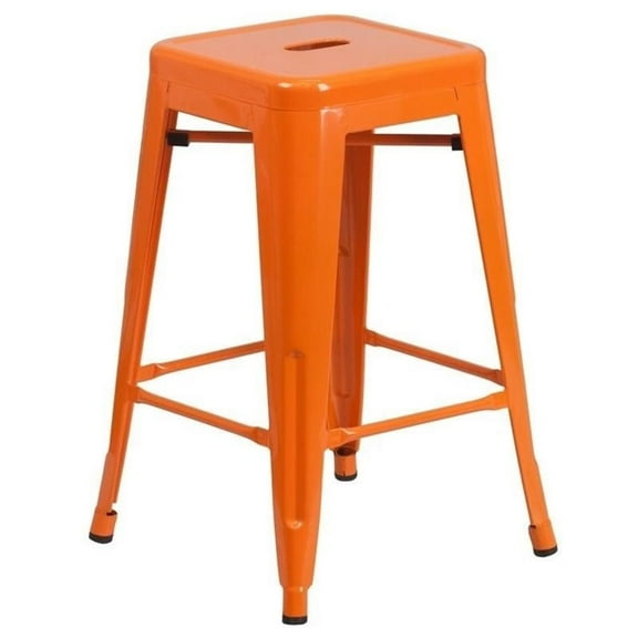 Bowery Hill Metal 24'' Backless Counter Stool in Orange