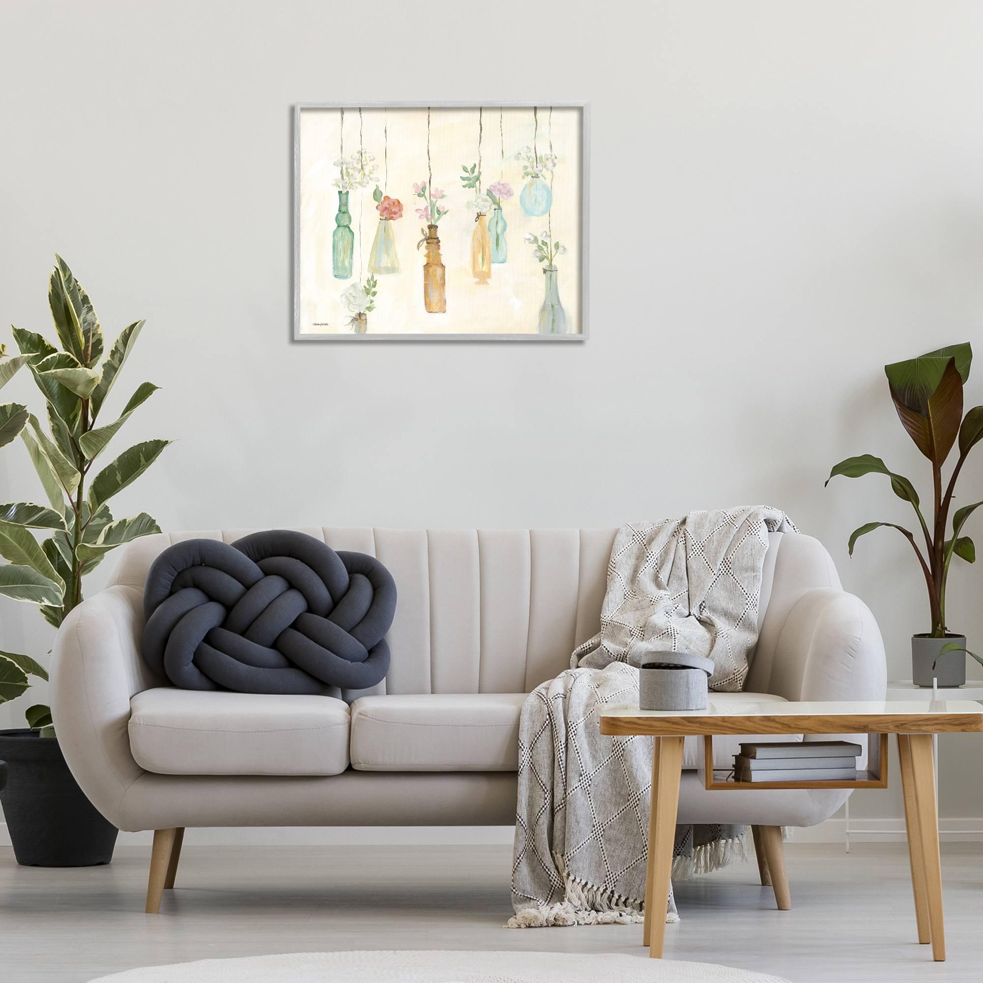 Stupell Industries Hanging Floral Bottles Botanical & Floral Painting Gray Framed Art Print Wall Art, 30 x 24