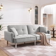 thumbnail image 2 of Tufted Futon Convertible Sofa Sleeper w/ Two Throw Pillows in Light Grey Velvet, 2 of 14