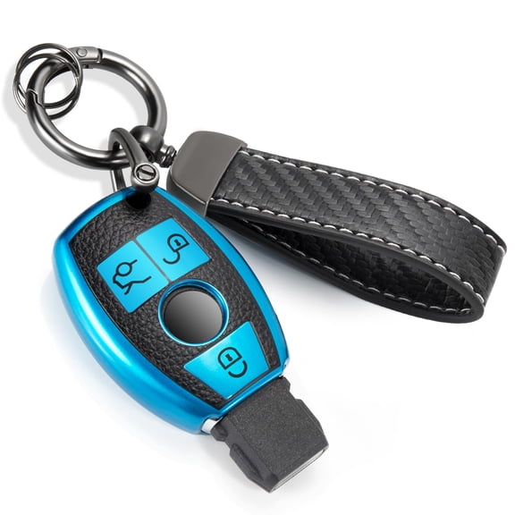 for Mercedes Key Fob Cover with Metal Braided Rope Keychain for Benz Accessories, Upgraded Soft Key Case for Class Mercedes Benz (3 Button only)