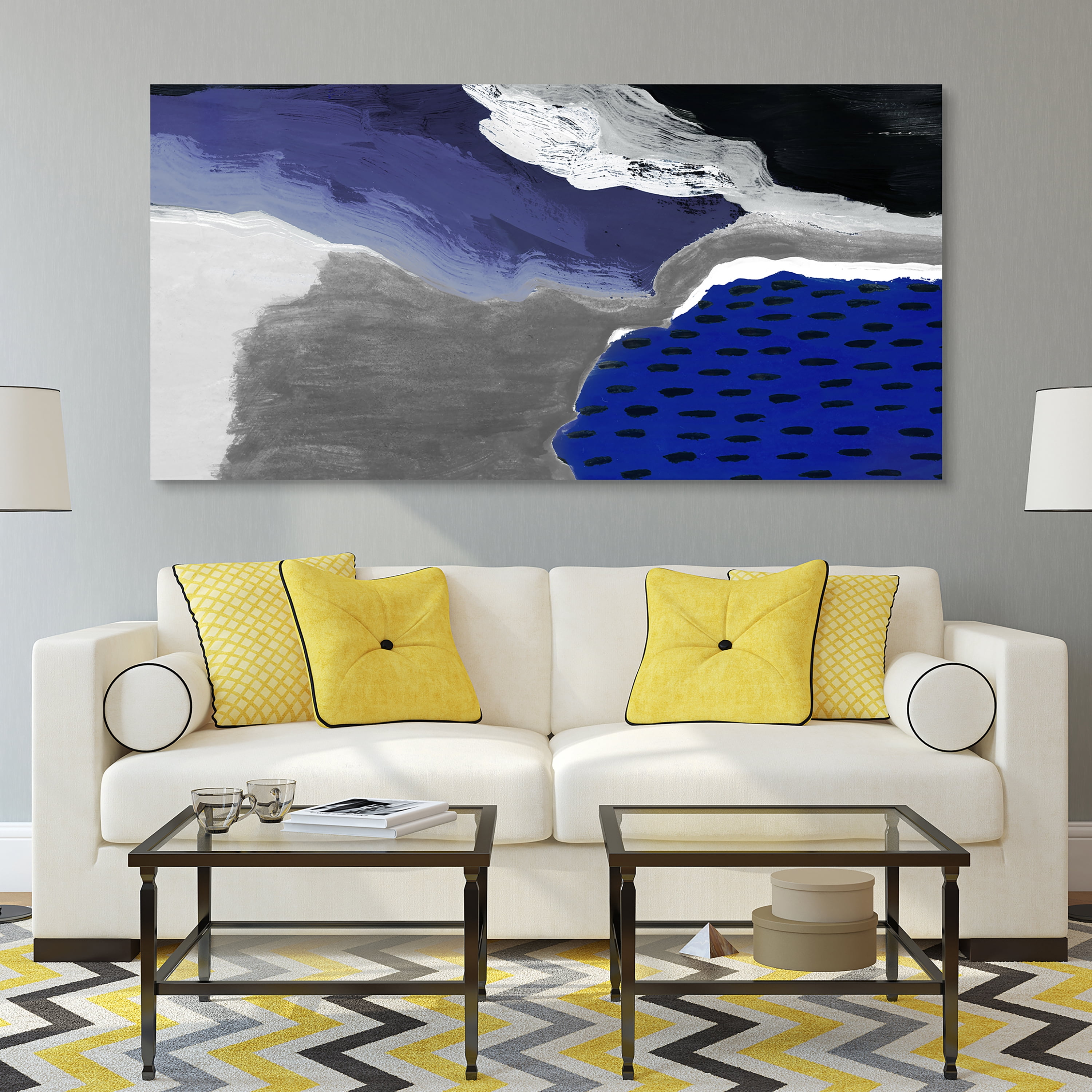Cobalt Abstract A Frameless Free Floating 36 in x 72 in Painting Art Prints, by Empire Art