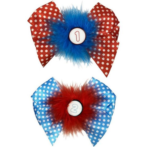 2-PC Floral Bow Hair Clip Set Red Blue