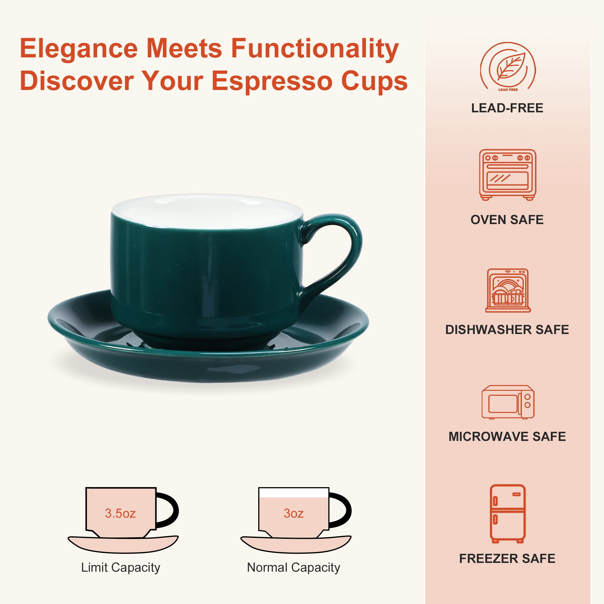 Unique Bargains 3 Ounce Espresso Cups Set of 4 Stackable Demitasse Mugs Includes Display Stand Cups Saucers and Spoons for Machines & Home Use Red Green Gold Tone