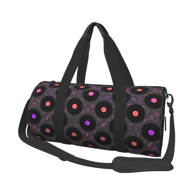 Fotbe Vinyl Records Musical Notes Bolsa Deportiva de Lona Plegable con Estampado, Bolsa de Gimnasio con Bolsillo Seco/Húmedo, Bolsa de Viaje Ultraligera de Gran Capacidad