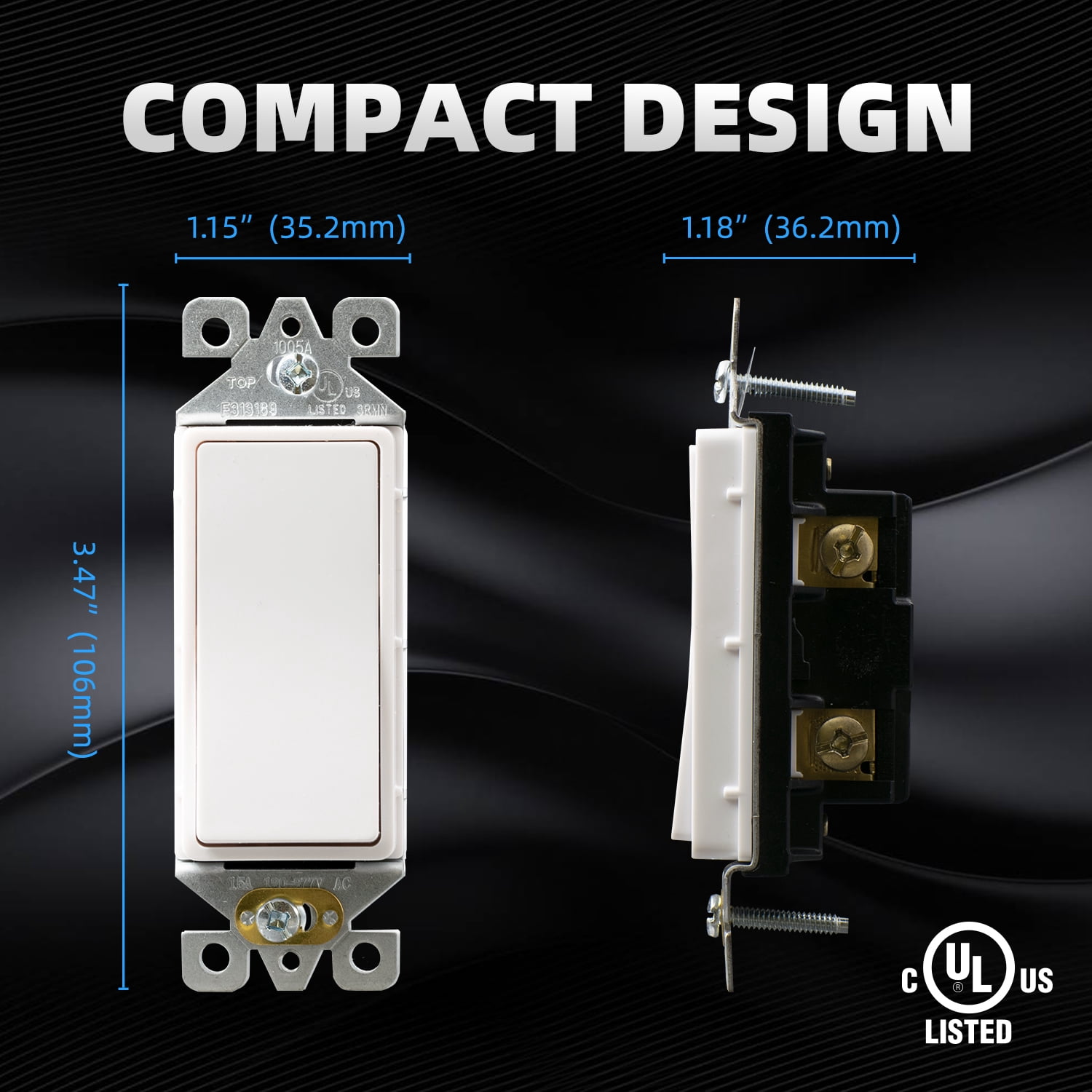 Hyper Tough 3-Way Self-Grounding Rocker Switch, 15 Amps, Impact Resistant, Paddle Design, White