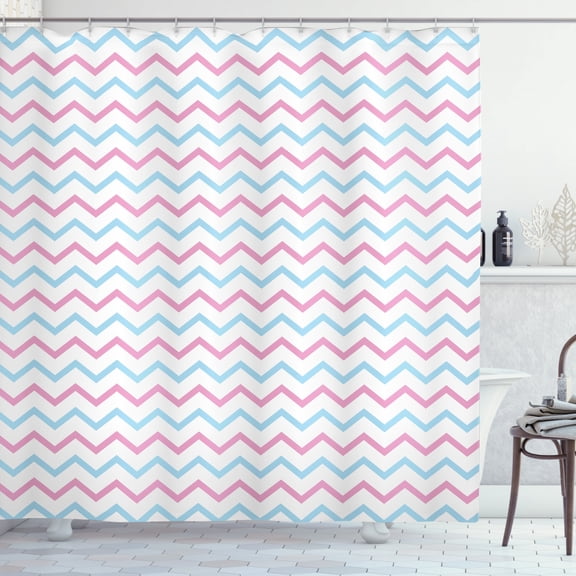 Ambesonne Herringbone Shower Curtain, Horizontal Stripes Art, 69"Wx70"L, White Pale Blue Pink