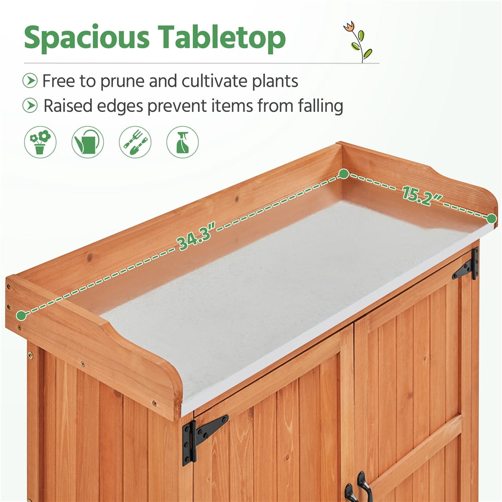 Renwick Rolling Garden Potting Bench Table with Locking Casters, Brown