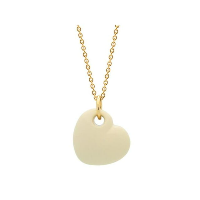15 in. 18k Gold Plated Cream Enamel Puffy Heart Necklace