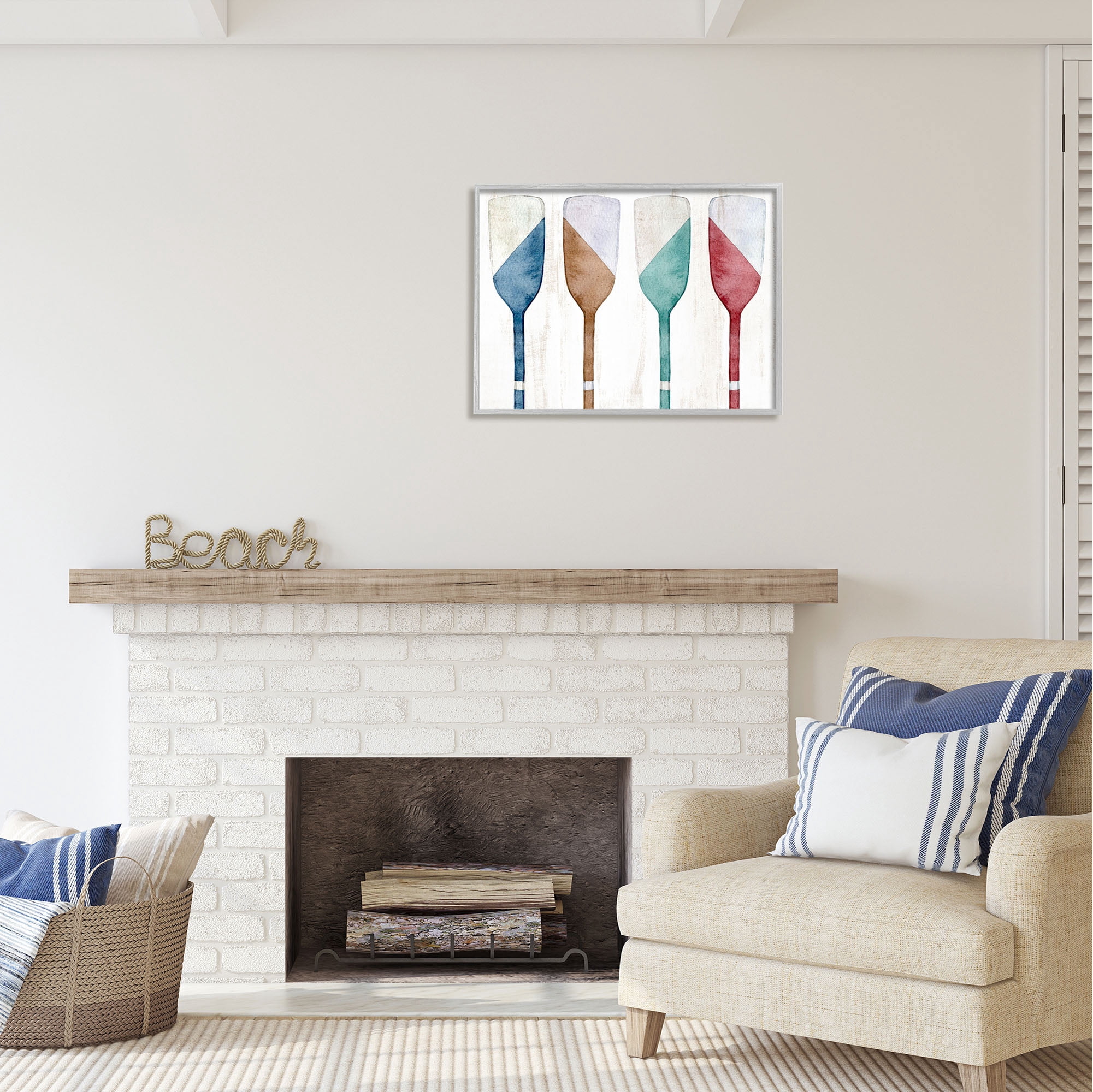 Stupell Industries Rustic Boat Oars Nature Painting Gray Framed Art Print Wall Art, 30 x 24