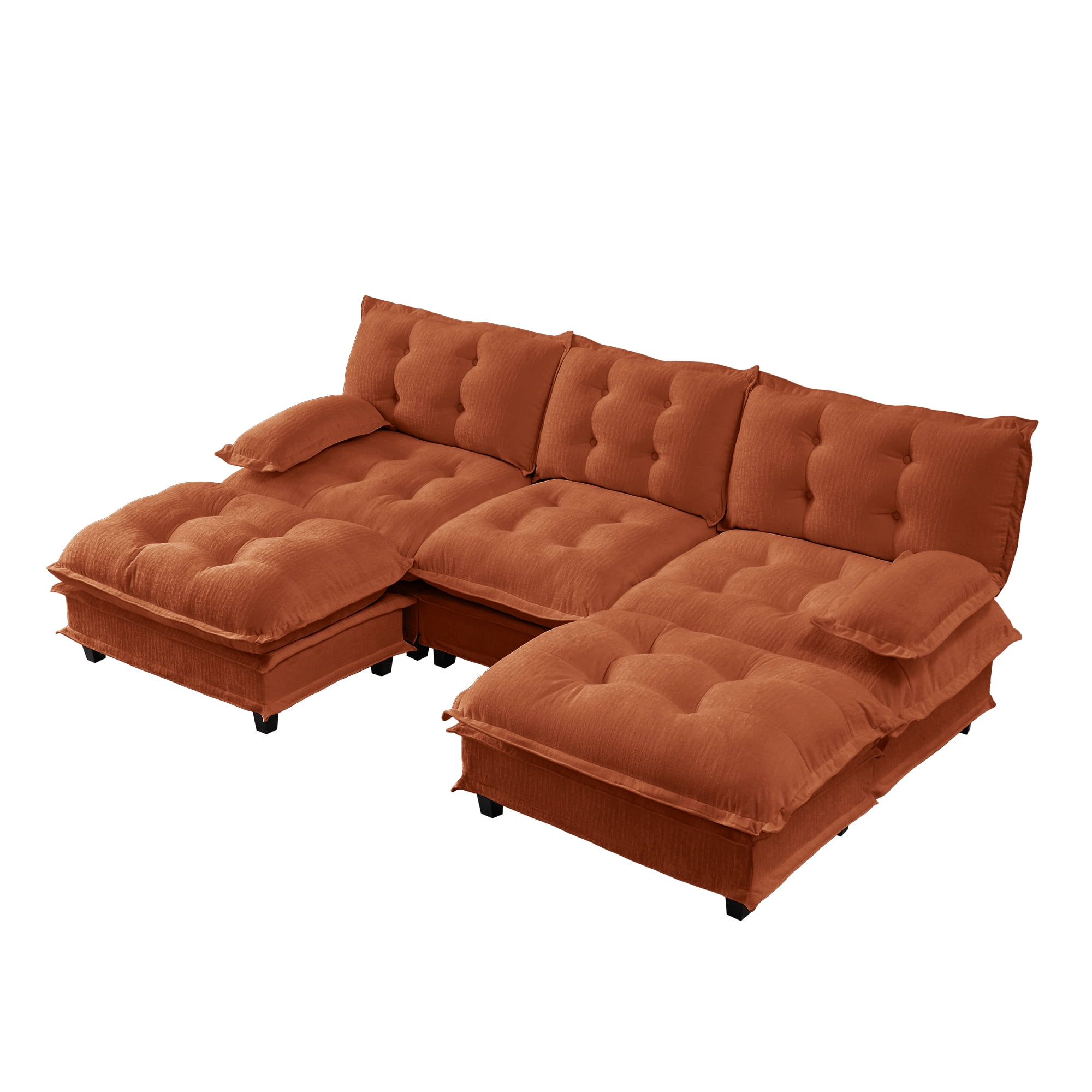 AISWORD 107" U-Shaped Modular Sectional Cloud Sofa with 2 Ottomans, Chenille Fabric Deep Seat Couch with Lattice Decored Cushions