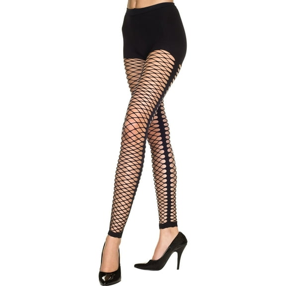 Music Legs Women's Women's Diamond net with side seam spandex leggings 35242-BLACK