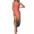 thumbnail image 5 of Sleeveless Gradient Print Midi Dress with Scoop Neck and Side Slit for Women Casual Loose Fit Summer Beachwear Saffron A 2XL, 5 of 5