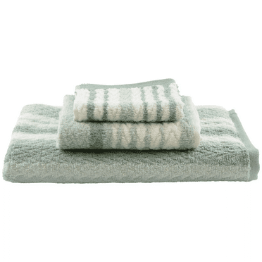 Smart Home Striped Jacquard Green and White Three Piece Bath Towel Set