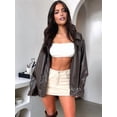 thumbnail image 4 of Leather Jacket Female Faux Oversized Motorcycles Bombers Coats Fall Fashion Outfits Winter Coats Coffee L, 4 of 9