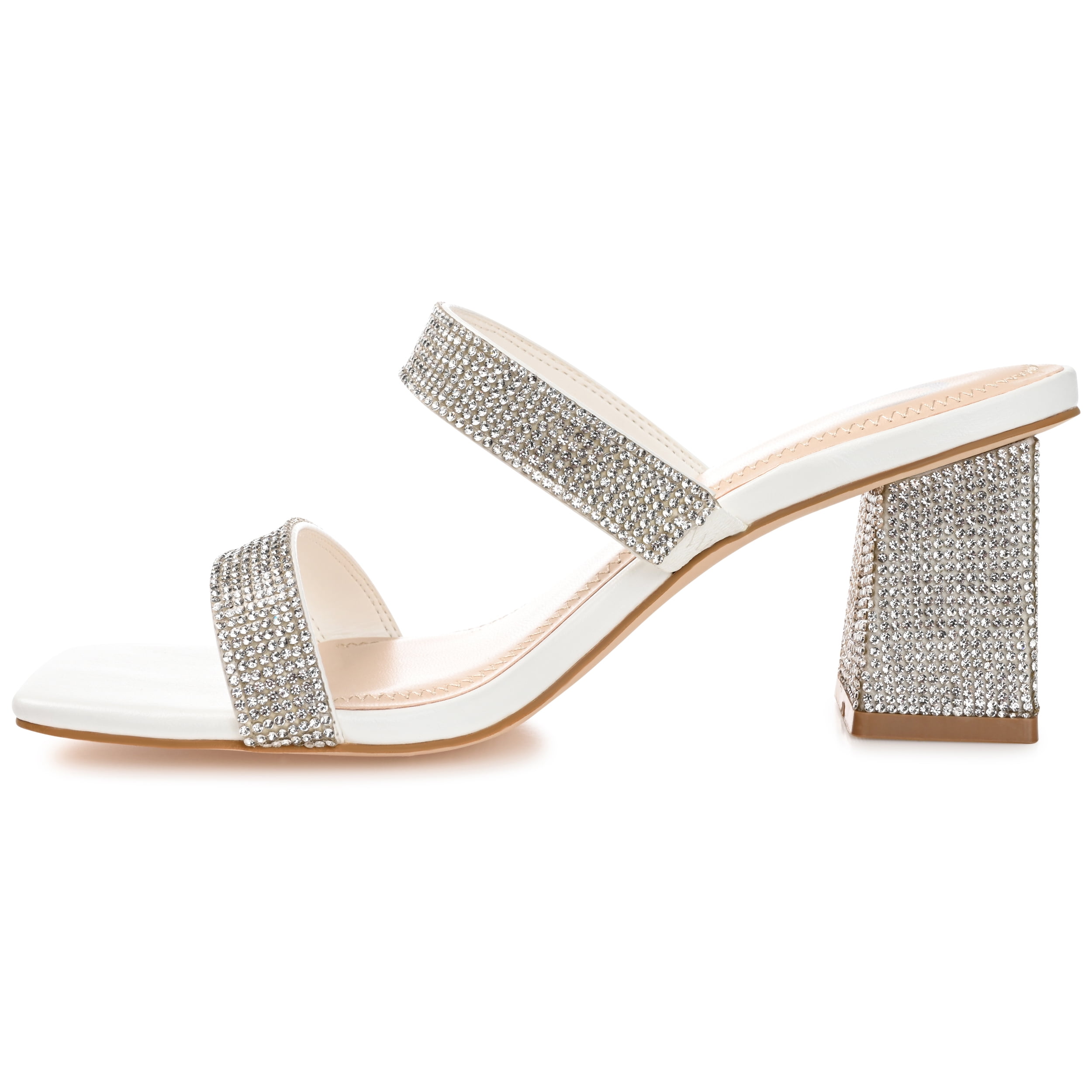 Journee Womens Shandee Rhinestone Detail Block Heel Evening Dress Sandals