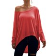 thumbnail image 1 of T-shirt Femme Col Rond Ourlet Asymétrique Couleur Unie Manches Longues Ample, 1 of 5
