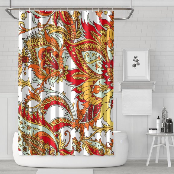 Artistic Paisley Print Curtain 72x72 Inches, Quick-Drying Polyester with Plastic Hooks, Elegant Floral Retro Style for Boho Bathrooms