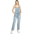 thumbnail image 4 of Black Label Women's Juniors Baggy Distressed Overalls (Light Denim, S), 4 of 6