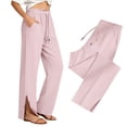 thumbnail image 5 of CYYOLLPF Linen Pants Women Linen Palazzo Pants for Women Women' s Culottes Travel Pants Baggy Trendy Hot Pants Paper Bag Pants Pull on Pants Lounge Sweatpants Yoga Sweatpants Pink M, 5 of 7