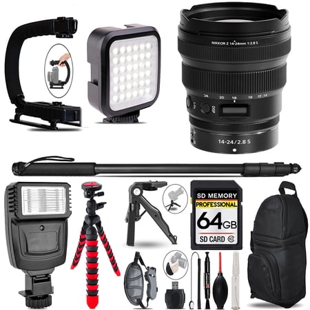 Nikon NIKKOR Z 14-24mm f/2.8 S Lens- Video Kit + Slave Flash + Monopad - 64GB Accessory Bundle