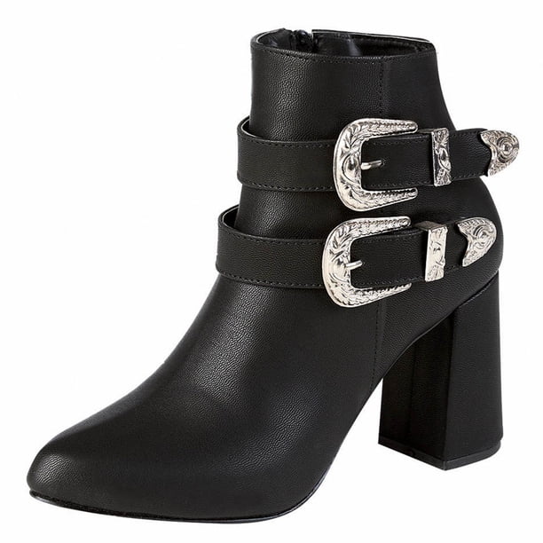 Botin Para Mujer CASTALIA 246-84 Negro Detalle Doble Hebilla