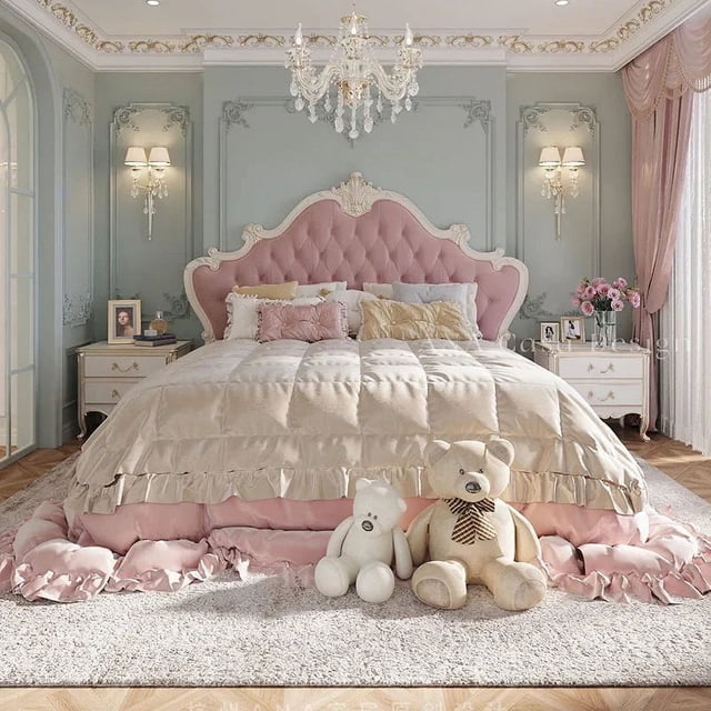 Girl Wood Luxury Bed Nordic Queen Cute Modern Twin King Bed Bedroom Princess Leather Camas De Matrimonio Dormitorio Furniture My Lux Decor Round