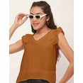 thumbnail image 2 of Moomaya Solid Flutter Sleeve Tops For Women, Moss Georgette V-Neck Casual Crop Top, 2 of 8