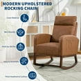 thumbnail image 3 of Leather Glider Chair, Modern Rocking Chair, Nursery Faux Leather Glider Chair with Rubber Wood Legs and Side Pocket, Rocking Accent Armchair for Living Room, Bedroom, Brown, 3 of 7