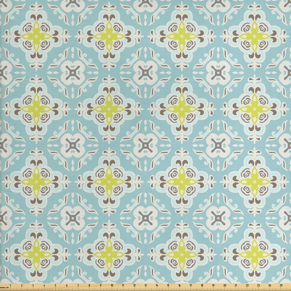 Vintage Fabric by the Yard, Repetitive Abstract Theme Antique Motif, Decorative Upholstery Fabric for Chairs & Home Accents, 2 Yards, Pale Blue Eggshell by Ambesonne