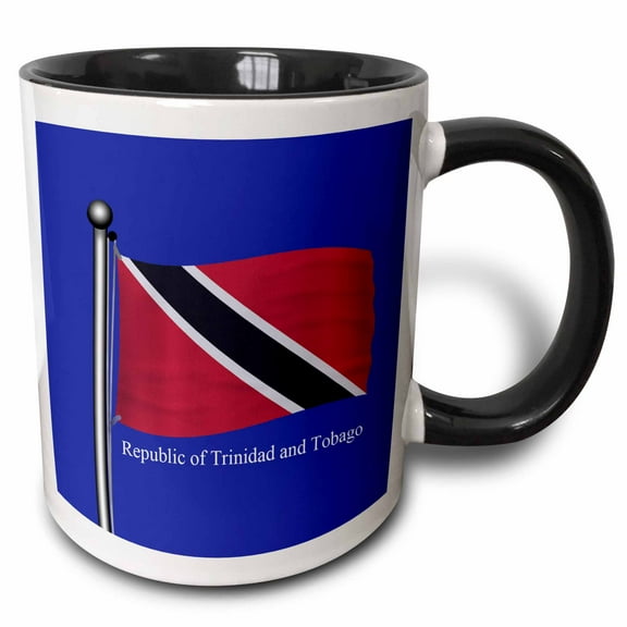 3drose, the Flag of the Republic of Trinidad and Tobago Waving on a Blue Background, 11oz Two-tone Black Mug
