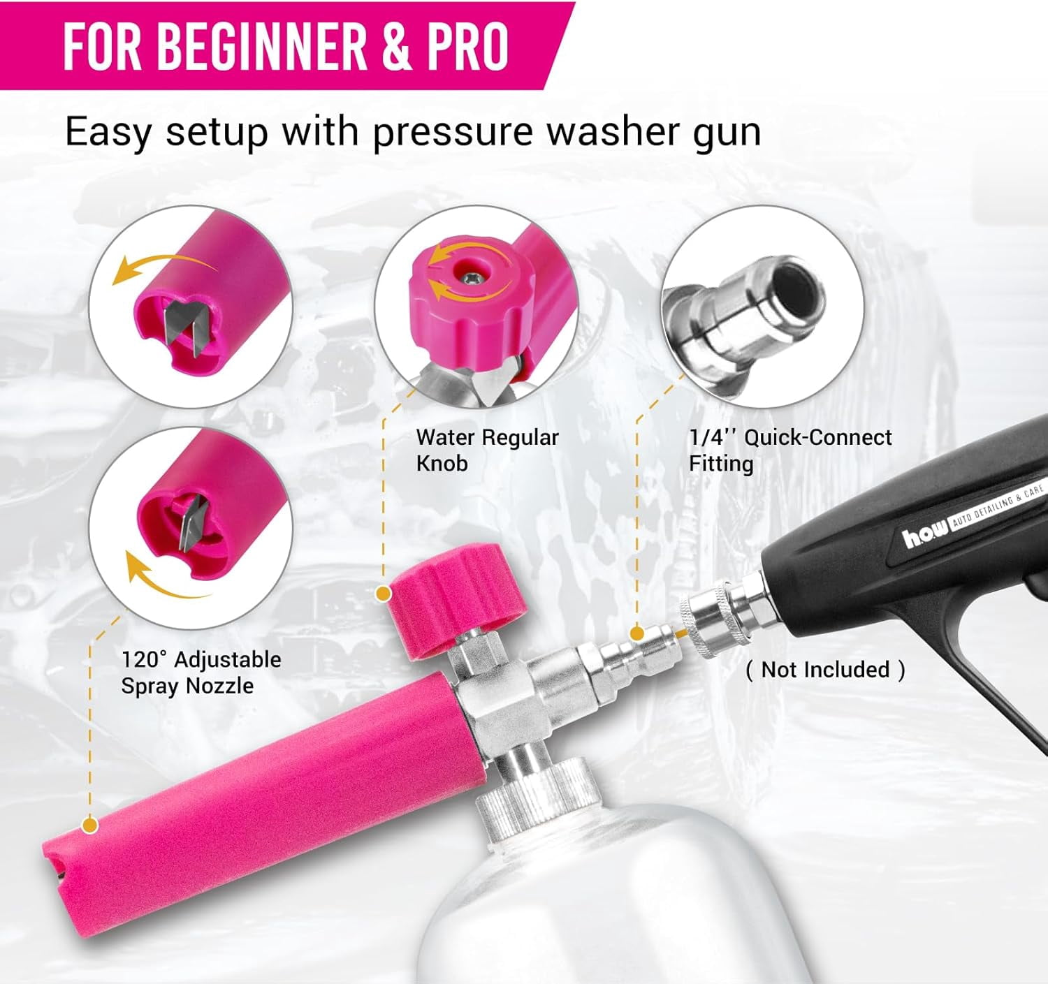 ..1 Snow foam sprayer, car foam spray, suitable for high-pressure washers, with 1/4 inch quick connector and adjustable nozzle