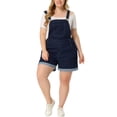 thumbnail image 2 of Agnes Orinda Plus Size Overall Shorts for Women Jumpsuit Roll Hem Pocket Jean Denim Overalls 5X Dark Blue, 2 of 6