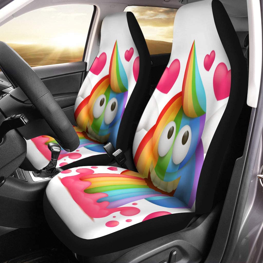 FMSHPON Set of 2 Car Seat Covers Colorful Cartoon Unicorn Rainbow