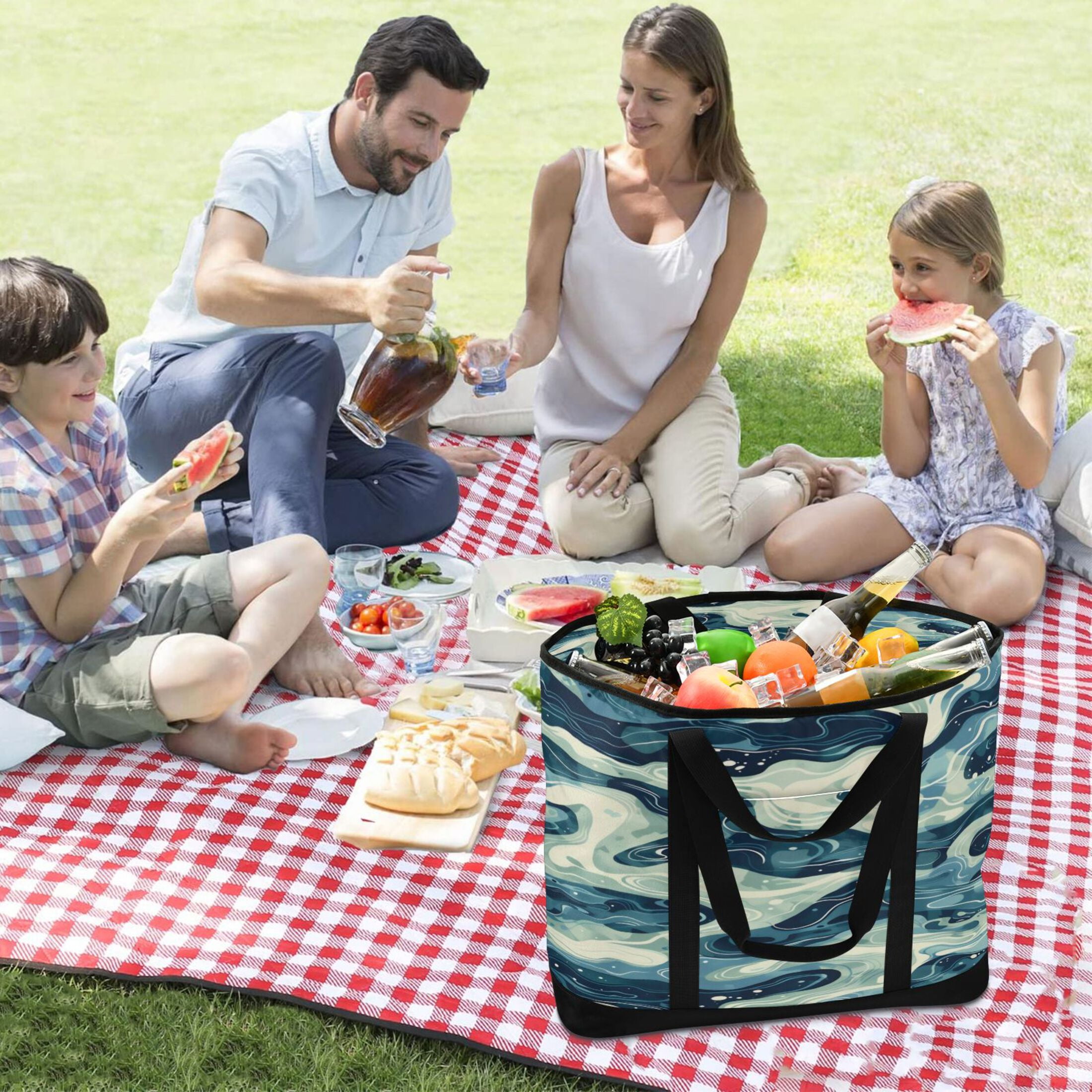 Large Hand-held Ice Pack Picnic Bag Insulation and Refrigeration Suitable for Shopping Picnics and Camping Green River