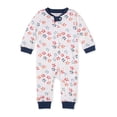 thumbnail image 1 of Burt's Bees - Pijama para dormir y jugar, 100% algodón orgánico, mameluco de una pieza con cierre frontal, manga corta patriótica, 0-3 meses, Manga corta patri&amp;oac, 1 of 5