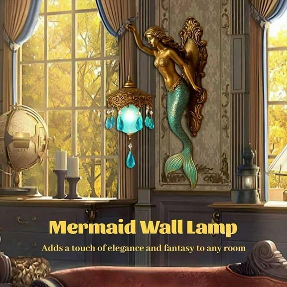 2025 Mermaid Wall Lamp, 8 Inch Vintage Base Design Night Light, Fixture Bedroom Beside Wall Light with Mermaids Lamp Arm, Vintage Style for Bedroom Hotel Restaurant Decorative