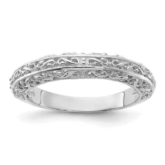 Auriga Fine Jewelry 14K White Gold 3mm Filigree Wedding Band for Women Size 6
