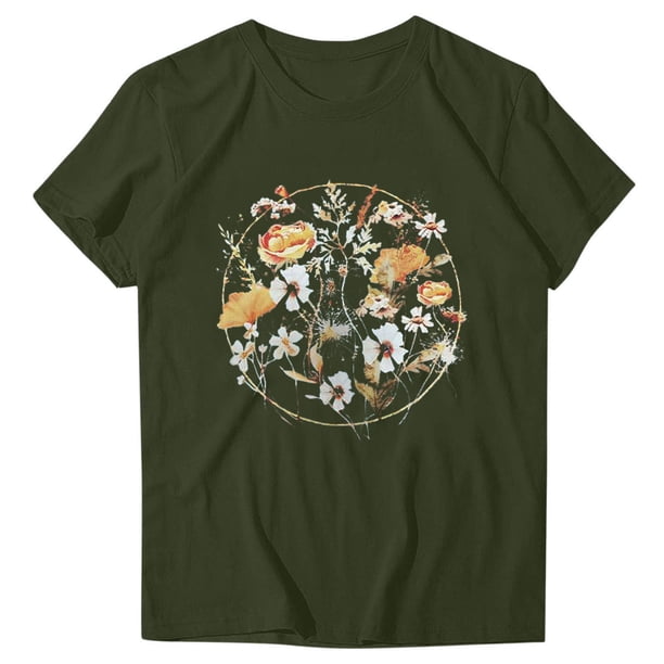 Camiseta de Manga Corta de Cuello Redondo Impresa para Mujeres, Primavera Y Verano Casual