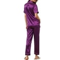 thumbnail image 3 of INSPIRE CHIC Women's Sleepwear Button Down Shirt with Pants Nightwear Lounge 2 Pcs Pajama Set L Purple, 3 of 6