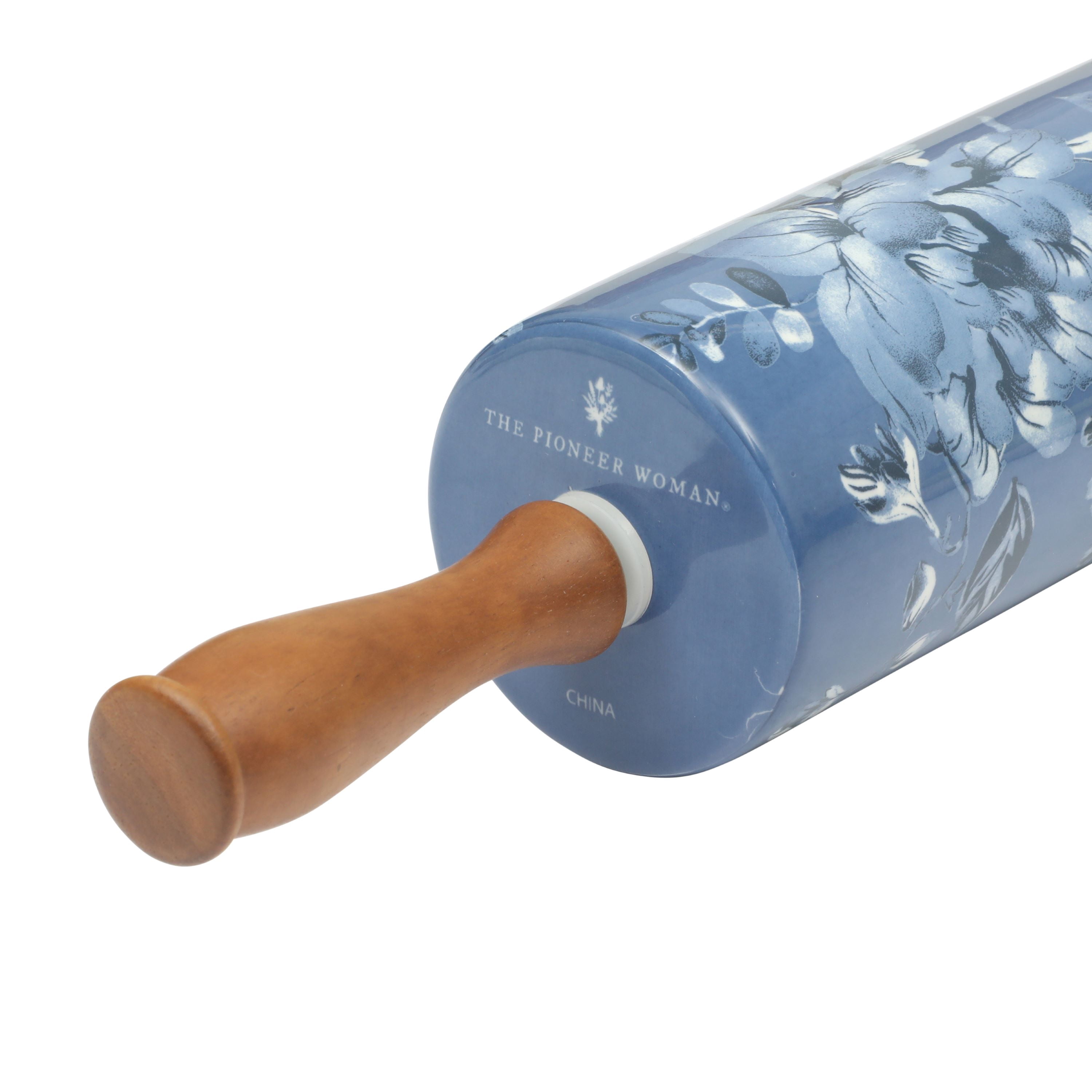 The Pioneer Woman Delilah Ceramic Rolling Pin with Wood Handles, Blue