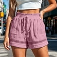 thumbnail image 2 of RQYYD Women's Elastic Waist Lace Trim Gauze Shorts Casual Summer Lightweight Breathable Trousers with Pockets, 2 of 5