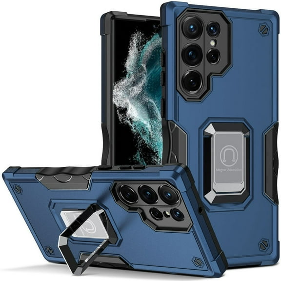 Military Grade Shockproof Hybrid Case with Ring Holder for Samsung Galaxy S23 Ultra - Navy Blue