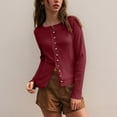 thumbnail image 6 of idosla Womens Open Front Cropped Sweaters Long Sleeves Button Down Knit Crew Neck Cardigan Sweater 2025 (Wine, M), 6 of 6