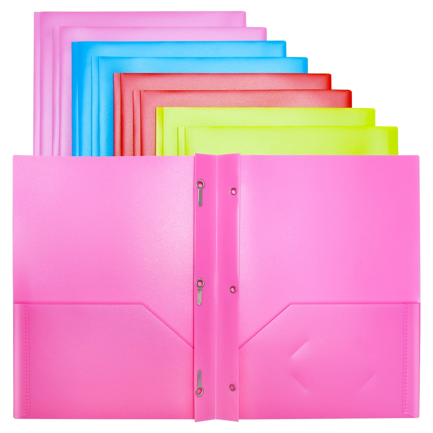 16 Pack 4 Assorted Colors Plastic Folders with 2 Pockets and 3 Hole INFUN Plastic Folders with Clear Front Pocket Pockets Folders with Stay-Put Tabs and Business Card Slot 