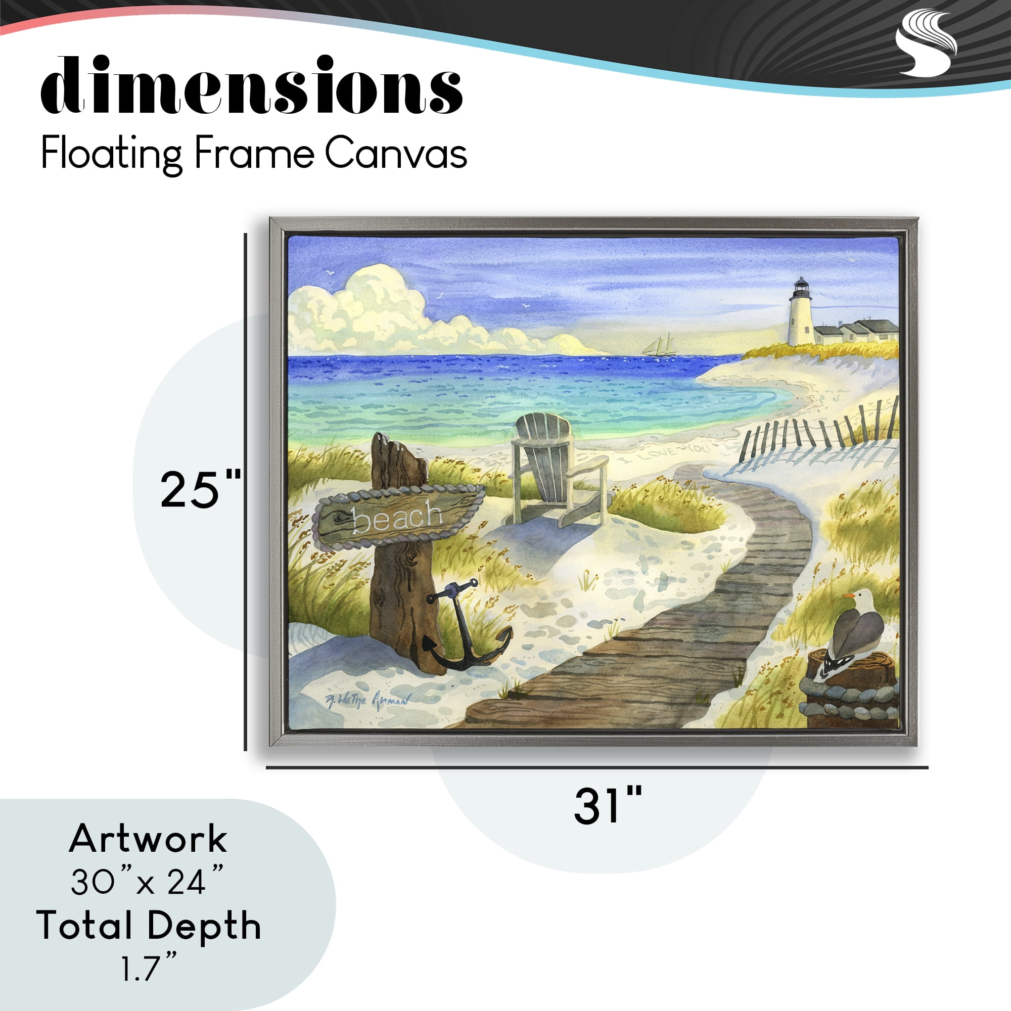 Stupell Industries Boardwalk To The Lighthouse Gray Framed Floater Canvas Wall Art, design by Robin Altman