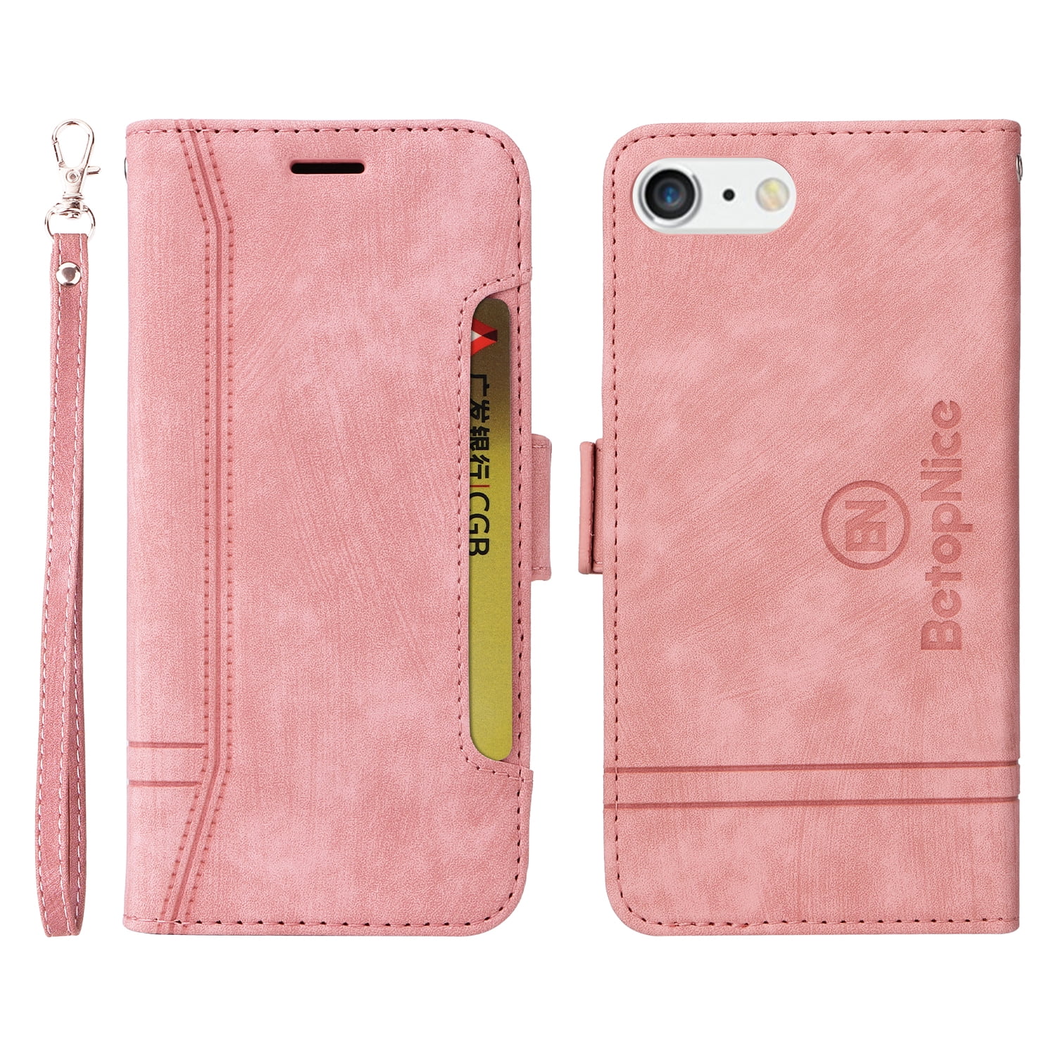 K-Lion Case iPhone 7 Plus/iPhone Plus,Shockproof Magnetic Clasp Folio Flip Kickstand ID Credit Card Slots Holder PU Leather Wallet Phone Cover with Wrist Strap,Pink - Walmart.com
