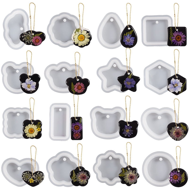 16PCS Silicone Jewelry Molds Kit with Holes DIY Heart UV Epoxy Resin Mold Necklace Keychain Pendants Earrings Making Mould Set